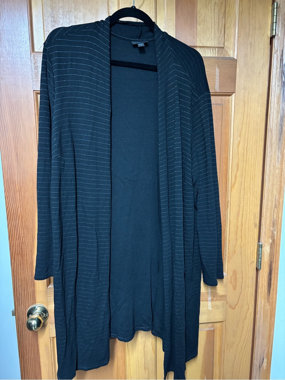 Black Open-Front Women's Cardigan Sweater-Silver Sparkle Thread